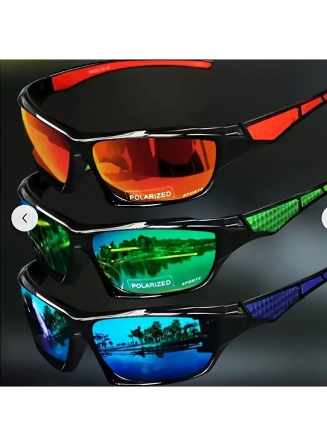 Men Polarized Sports Glasses with Color Changing Lenses C3 Yellow Frame Windproof for Fishing Riding Driving - Image 2