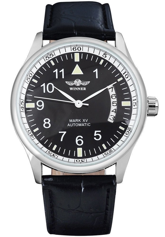 MASTOP Fashion Men's Sport Day Date Black Leather Automatic Self Winding Watch (All Black) - Image 1