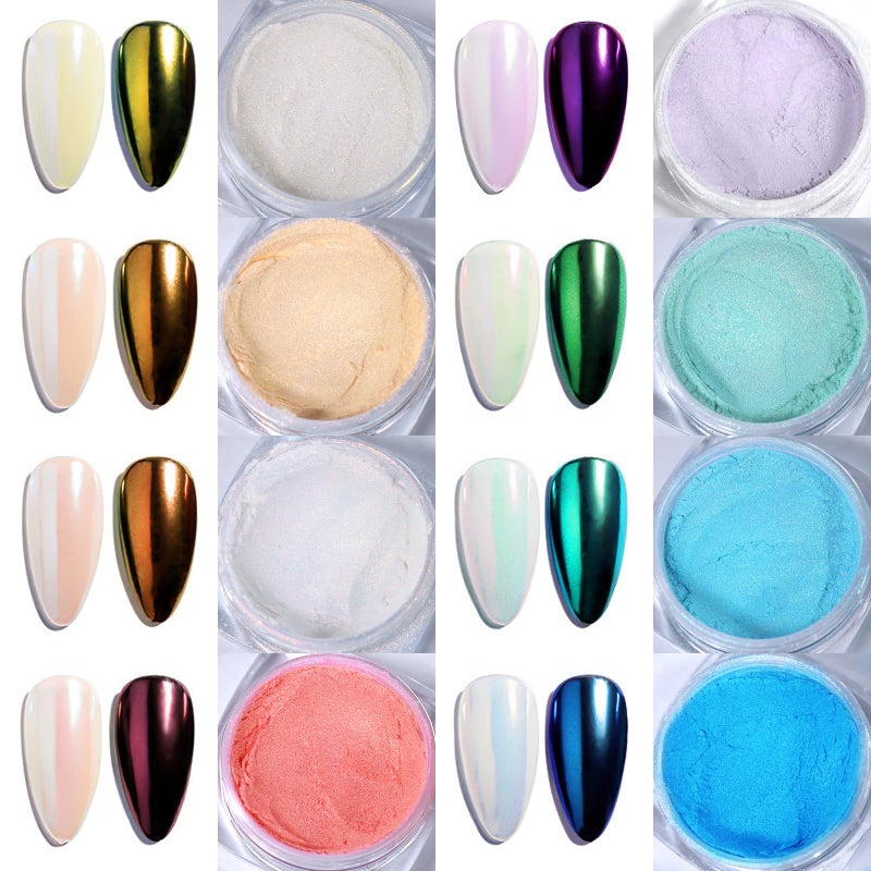 Laza Mermaid Pearl Chrome Nail Powder, 8 Colors Metallic Mirror Effect Pigment, Iridescent Aurora Nail Glitter Dust Kit for Gel Nail Art Decoration, Resin Craft, Gifts - Sweet Candy - Image 2