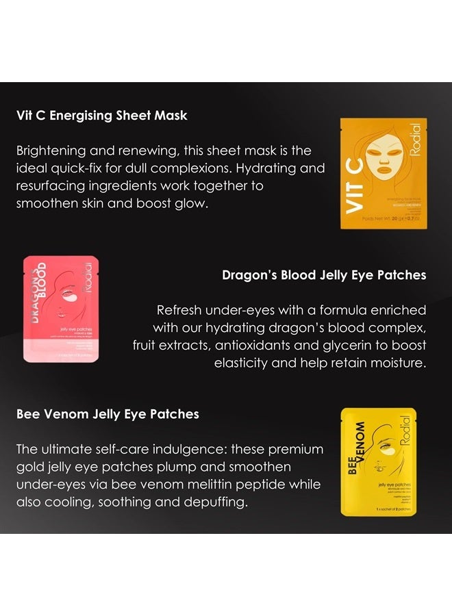 Rodial Snake Oxygenating & Cleansing Bubble Mask – 20g Pink Diamond Lifting Face Mask – 20g Vit C Energising Face Mask – 20g Dragon's Blood Jelly Eye Patches – 4g Bee Venom Jelly Eye Patches – 4g - Image 4
