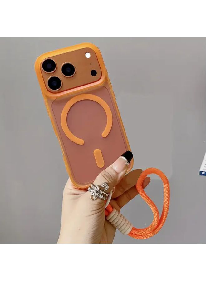 White Magnetic Shockproof Soft Matte Phone Case With Wrist Strap For IPhone 17 Pro - Image 2