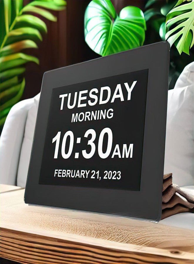 Pokanic Digital Calendar Date Multi Alarm Clock 8 inch Large Display Auto-Dimming Electic Desk Table Wall Mount Office, Home, Kitchen, Room, School, Bedroom, Living Room (Black) - Image 1