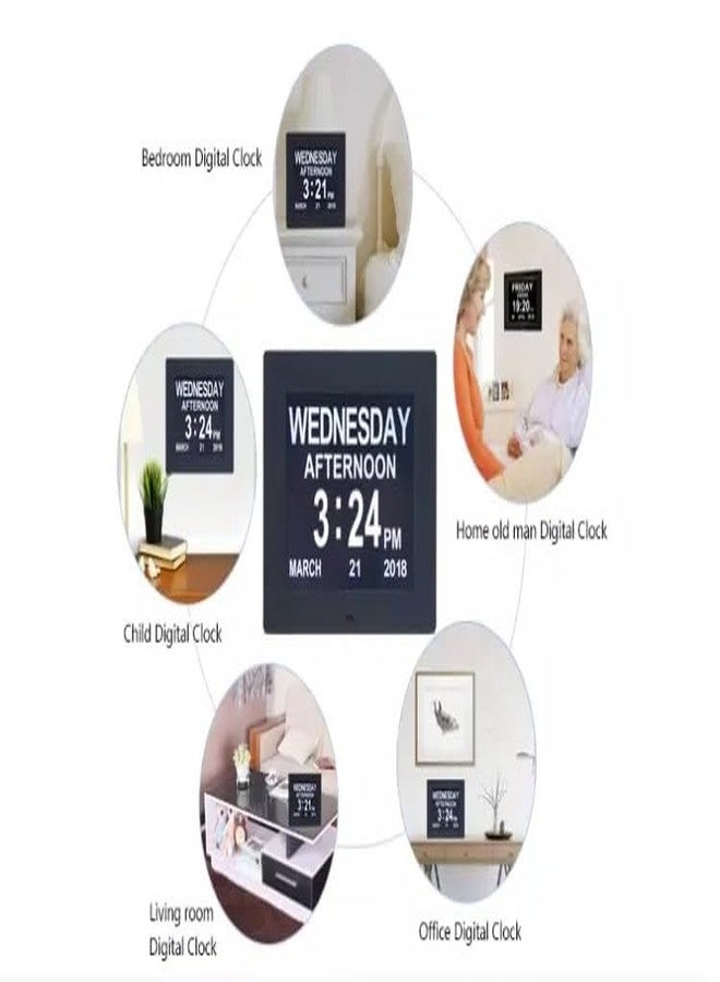 Pokanic Digital Calendar Date Multi Alarm Clock 8 inch Large Display Auto-Dimming Electic Desk Table Wall Mount Office, Home, Kitchen, Room, School, Bedroom, Living Room (Black) - Image 5