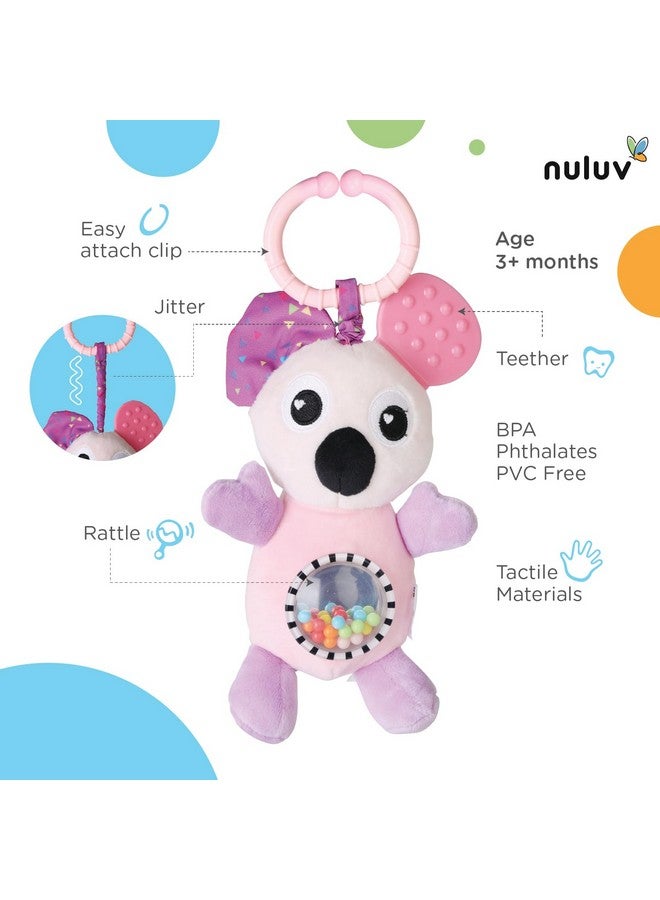 nuluv Infant Koala Jittery Teether Rattle Plush Toy, Hanging Rattle, Stroller Toy With Tactile Material For Baby 3 Months+,Multicolor - Image 2