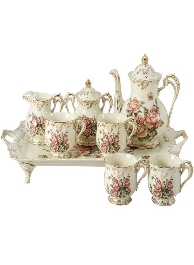 STARVAST Rose Pattern Ceramic Tea Pot, STARVAST Vintage Floral Pottery Teapot Ivory 28oz Large Porcelain Decorative Teapot, Gifts or Collections Idea (Capacity: 800 mL) - Image 4