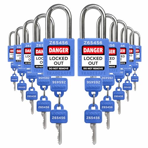 TRADESAFE Lockout Tagout Locks Set - 10 Blue Keyed Alike Padlocks, 2 Keys Per Lock, OSHA Compliant Loto Locks - Image 1