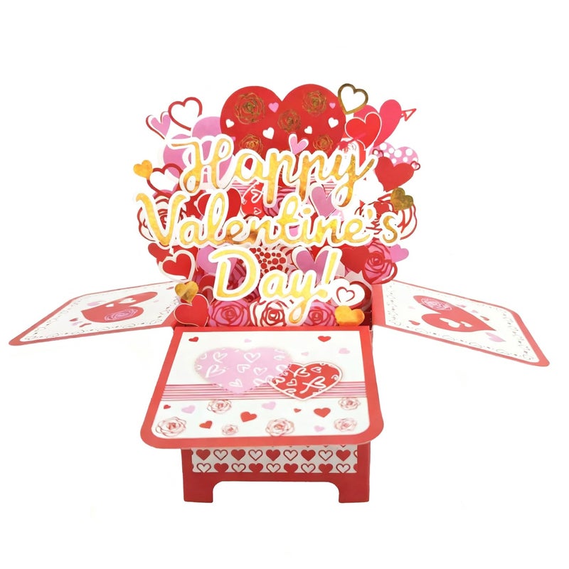 SOLIFEGOBLE Valentine's Day Pop Up Box Card - 3D Heart & Rose Design, Happy Valentine's Day Greeting Card for Romantic Gift, Anniversary, Sweet Surprise for Him/Her - Image 2