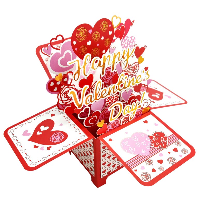 SOLIFEGOBLE Valentine's Day Pop Up Box Card - 3D Heart & Rose Design, Happy Valentine's Day Greeting Card for Romantic Gift, Anniversary, Sweet Surprise for Him/Her - Image 1