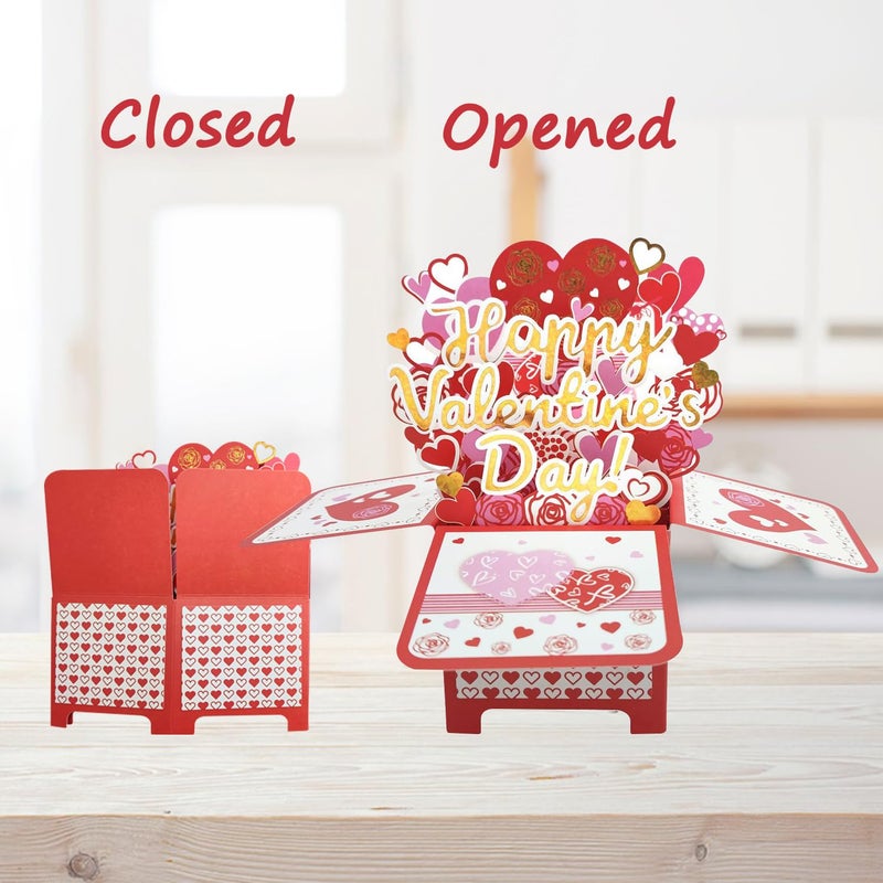 SOLIFEGOBLE Valentine's Day Pop Up Box Card - 3D Heart & Rose Design, Happy Valentine's Day Greeting Card for Romantic Gift, Anniversary, Sweet Surprise for Him/Her - Image 4