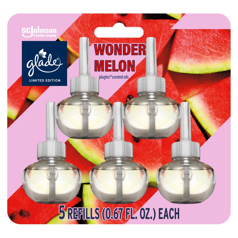 Glade PlugIns Refills Air Freshener, Wonder Melon, Scented and Essential Oils for Home and Bathroom, 0.67 Fl Oz, 5 Count - Image 1