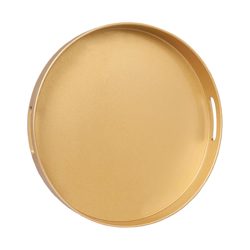 MAONAME 13 Gold Round Decorative Tray for Coffee Table Modern Serving Tray with Handles Plastic Ottoman Trays Bathroom Decor