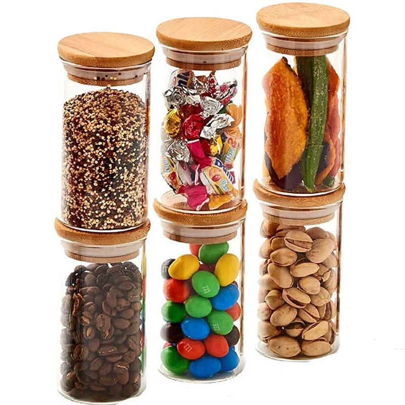 AVMPHD 6 Bottles Glass Jar Set Small Air Tight Canister Storage Containers with Natural Bamboo Lids Labels for Kitchen Bathroom Home Dcor Party Favors 220ML GLASS JAR 6 - Image 3