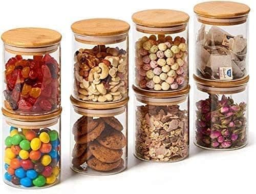 AVMPHD 6 Bottles Glass Jar Set Small Air Tight Canister Storage Containers with Natural Bamboo Lids Labels for Kitchen Bathroom Home Dcor Party Favors 220ML GLASS JAR 6 - Image 1
