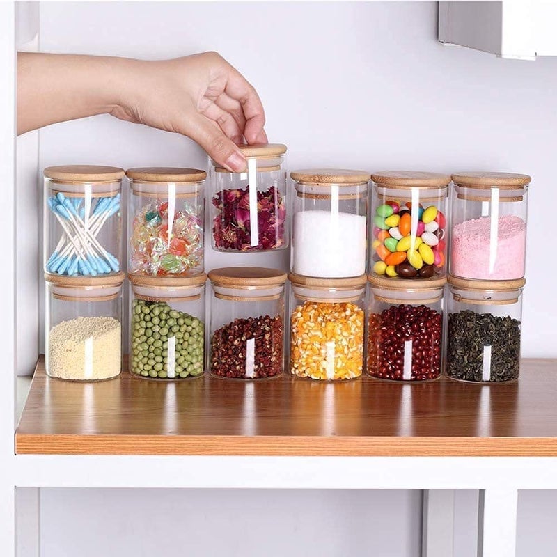 AVMPHD 6 Bottles Glass Jar Set Small Air Tight Canister Storage Containers with Natural Bamboo Lids Labels for Kitchen Bathroom Home Dcor Party Favors 220ML GLASS JAR 6 - Image 4