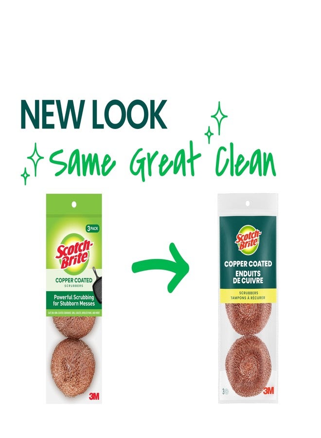 Scotch Brite Scotch-Brite Copper Coated Scrubbers, Scouring Pads for Cleaning Tough Baked-On Messes, Metal Scrubbers for Cleaning Dishes, 3 Scrub Pads - Image 2