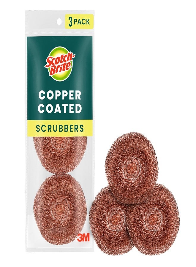 Scotch Brite Scotch-Brite Copper Coated Scrubbers, Scouring Pads for Cleaning Tough Baked-On Messes, Metal Scrubbers for Cleaning Dishes, 3 Scrub Pads - Image 1