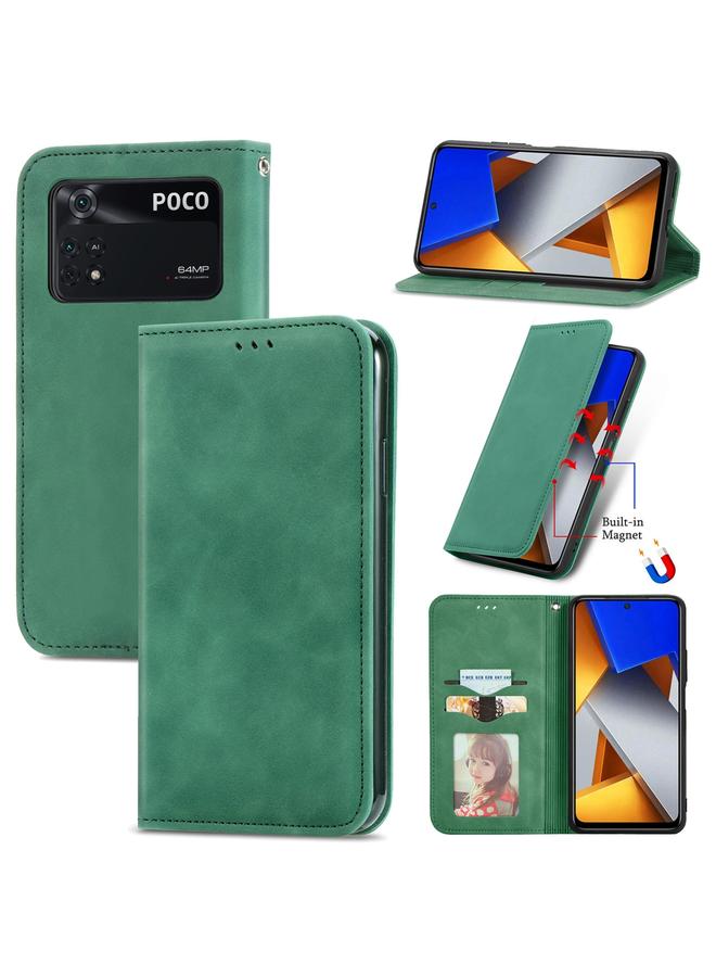 Case For Xiaomi Poco M4 Pro Retro Skin Feel Magnetic Flip Leather Phone Case