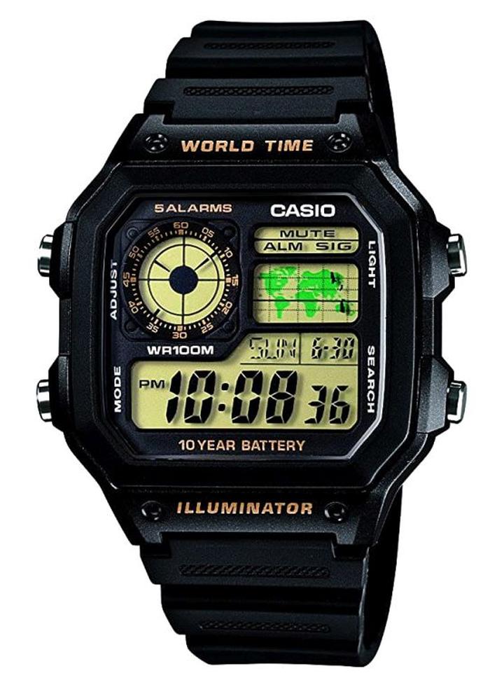 كاسيو ساعة يد رقمية بسوار من السيليكون طراز AE-1200WH-1BDF مقاس 45 مم - لون أسود رجال - Image 1