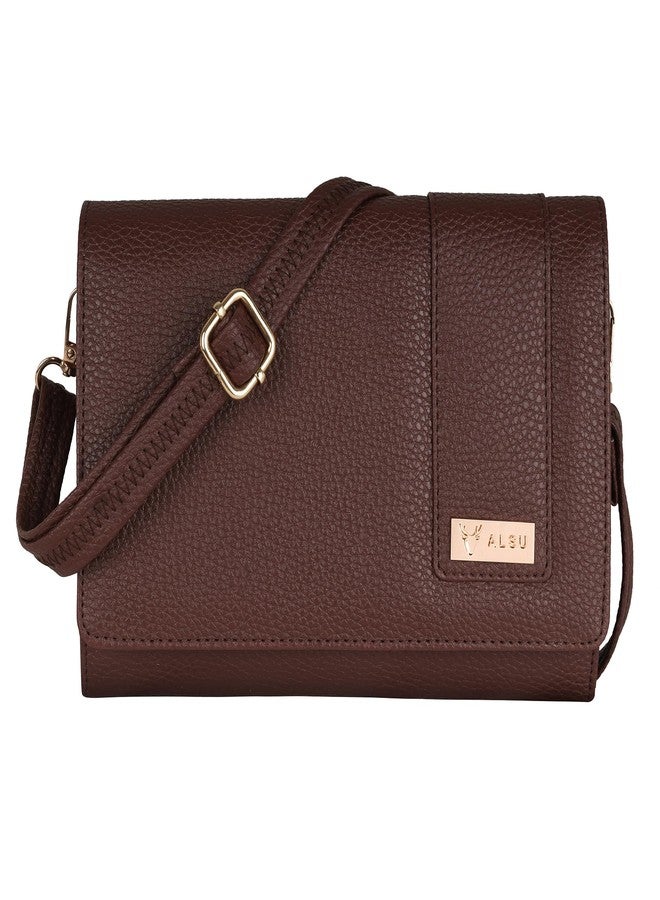 ALSU Women’s Vegan Leather Sling Bag| Stylish Crossbody Purse with Zipper Pocket & Card Slots | Magnetic Closure, Adjustable Strap| Premium Everyday Shoulder Bag for Women & Girls (ska-003br) - Image 1