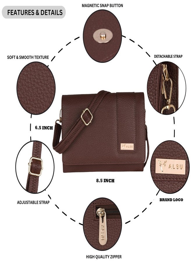 ALSU Women’s Vegan Leather Sling Bag| Stylish Crossbody Purse with Zipper Pocket & Card Slots | Magnetic Closure, Adjustable Strap| Premium Everyday Shoulder Bag for Women & Girls (ska-003br) - Image 5
