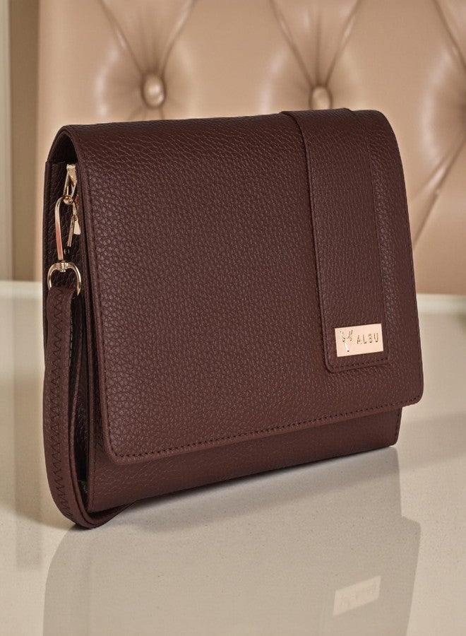 ALSU Women’s Vegan Leather Sling Bag| Stylish Crossbody Purse with Zipper Pocket & Card Slots | Magnetic Closure, Adjustable Strap| Premium Everyday Shoulder Bag for Women & Girls (ska-003br) - Image 2