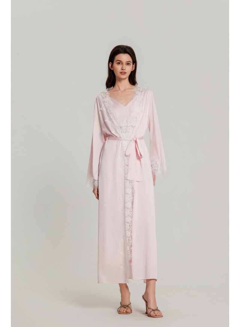 MASHUCK Elegant 2-Piece Lace Trim Nightgown & Robe Set - Silky Slip Dress with Matching Outerwear - Soft Romantic Sleepwear - Image 5