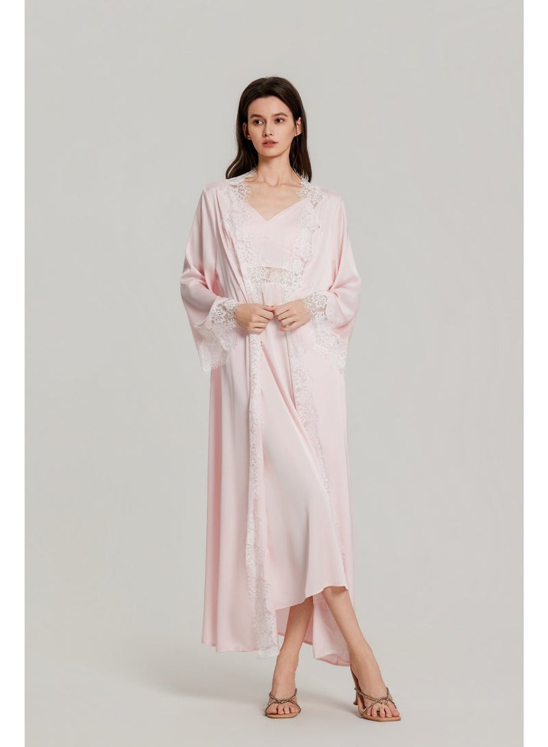 MASHUCK Elegant 2-Piece Lace Trim Nightgown & Robe Set - Silky Slip Dress with Matching Outerwear - Soft Romantic Sleepwear - Image 3