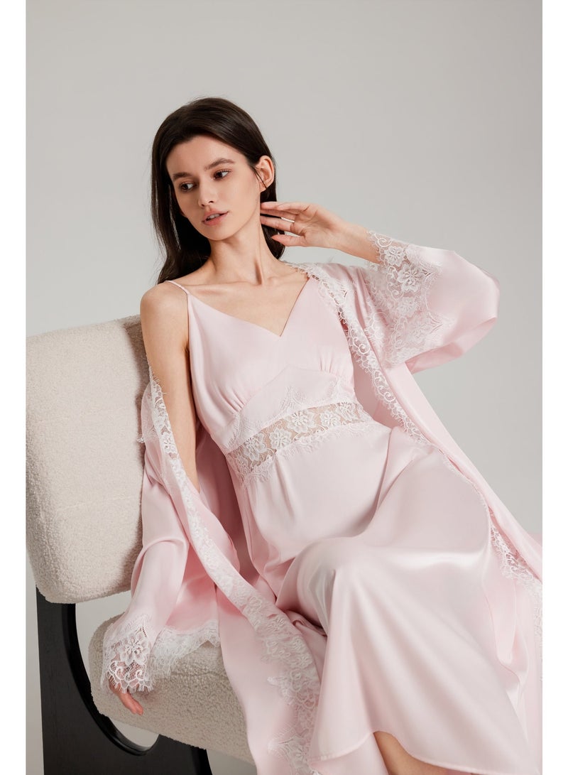 MASHUCK Elegant 2-Piece Lace Trim Nightgown & Robe Set - Silky Slip Dress with Matching Outerwear - Soft Romantic Sleepwear - Image 2