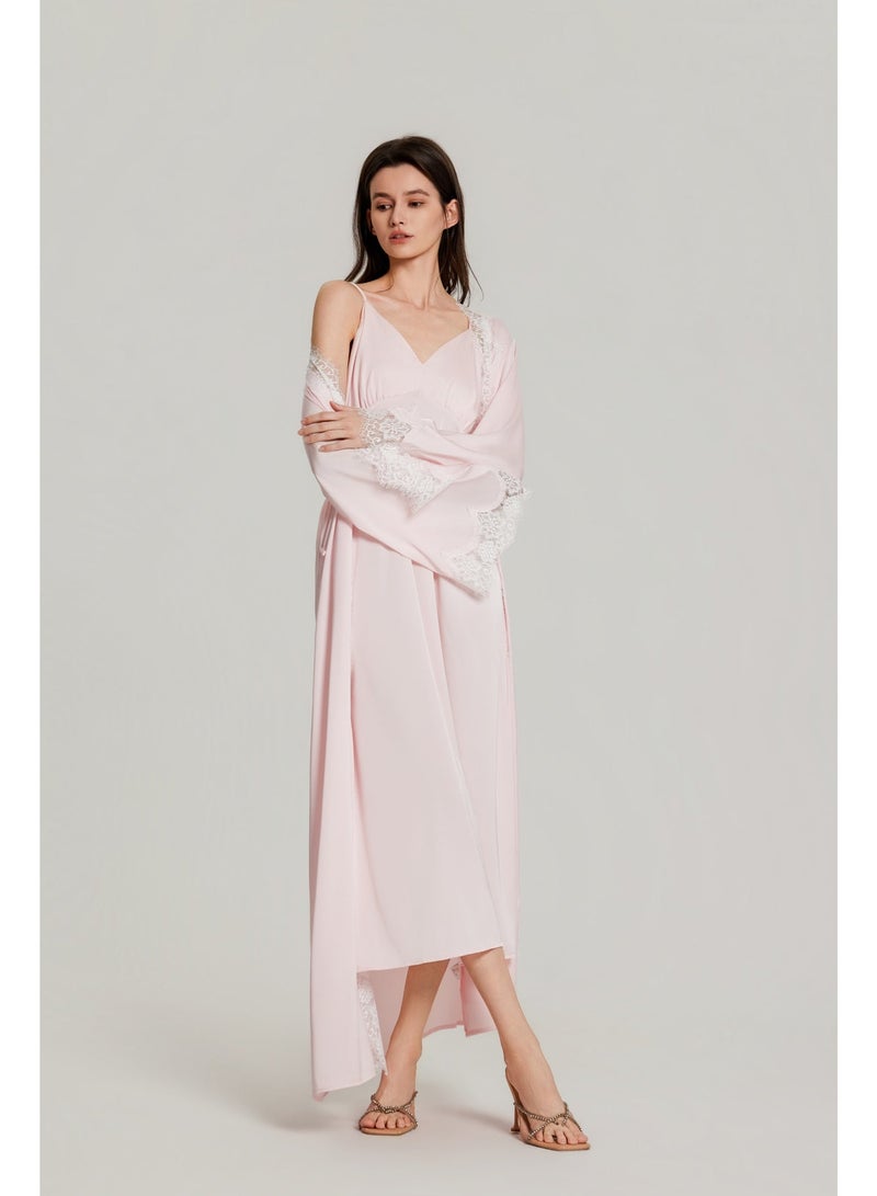 MASHUCK Elegant 2-Piece Lace Trim Nightgown & Robe Set - Silky Slip Dress with Matching Outerwear - Soft Romantic Sleepwear - Image 1