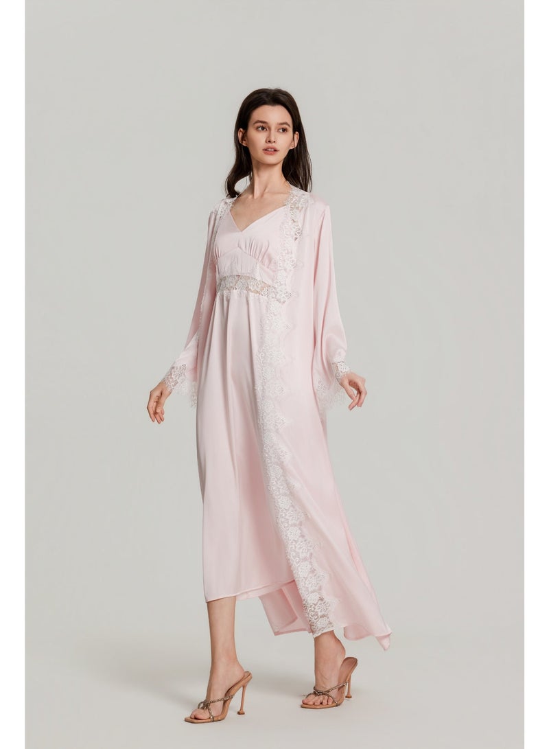 MASHUCK Elegant 2-Piece Lace Trim Nightgown & Robe Set - Silky Slip Dress with Matching Outerwear - Soft Romantic Sleepwear - Image 4