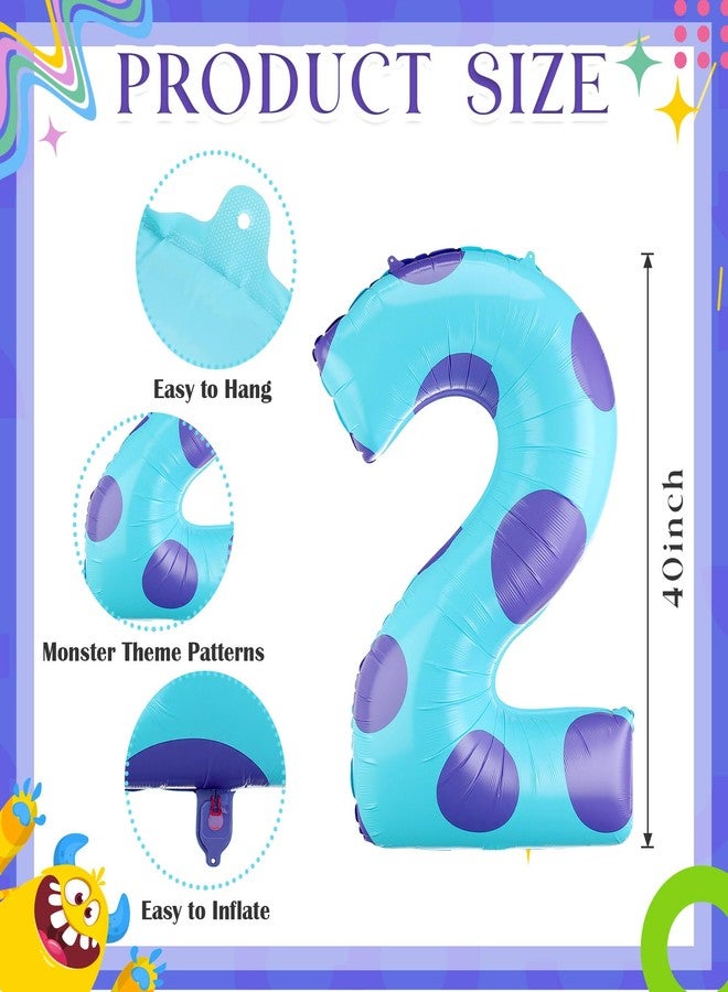 Charnoel Monster Number 2 Balloons 40 Inch Monster Theme Birthday Party Decorations Large Foil Balloons for Girls Boys Birthday Baby Shower Party Backdrop Celebration Supplies - Image 2