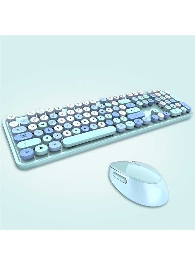 Keyboard and Mouse Wireless 104 keys Combo Set，Wireless Keyboard and Mouse Combo, Blue Retro Keyboard - Image 2