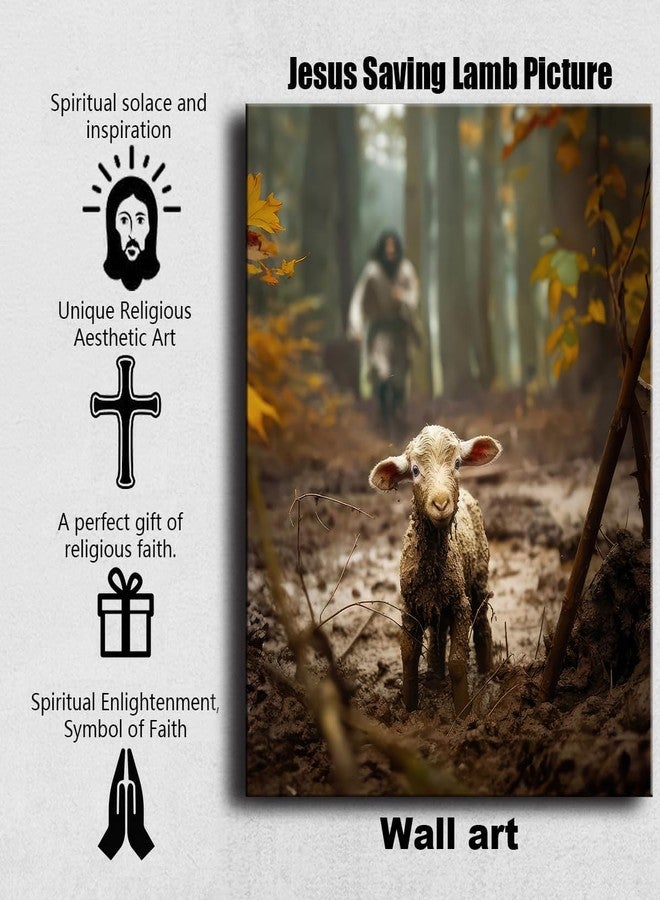 Ploceiny Religious wall decor for prayer room Christian wall art for Christmas decorations indoor Jesus and Lamb canvas wall prints Jesus Running After Lost Lamb Picture for home decor Baptism gifts for - Image 3
