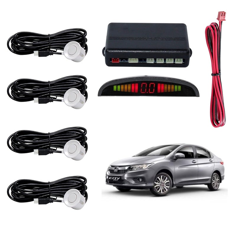 Asryd Car Reverse Parking Sensor with LED Display 4 Sensor Reverse Parking Auto Radar Detectors For Honda City 2018 (White) - Image 1