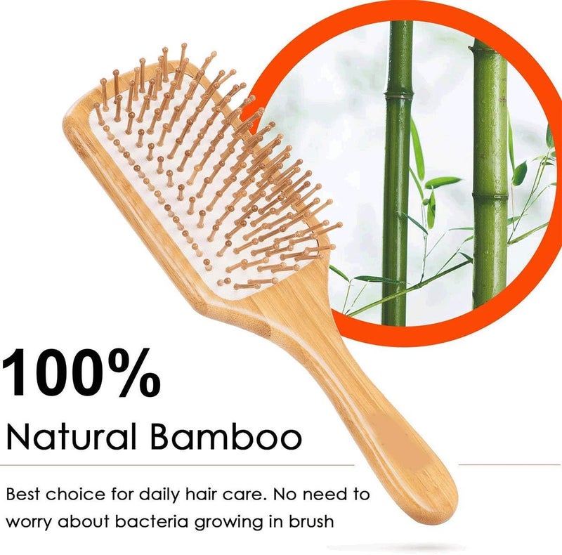 LELE Natural Bamboo Comb Set Wooden Massage Hair Brush with Wide Tooth Comb & Grooming Comb for Women Men and Kids - Reduce Frizz and Massage Scalp - Image 3