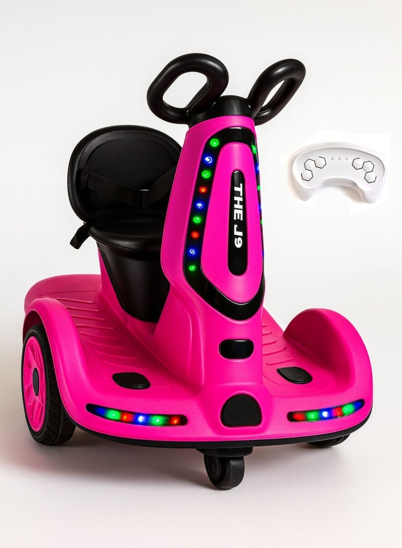 Zaprus Kids Electric 4-Wheel Scooter with 360° Rotation, LED Lights, Built-In Music, Dual Motors, Rechargeable 6V Battery – Stable Ride-On Car for Boys & Girls (Ages 2–8, Up to 50kg) - Image 1