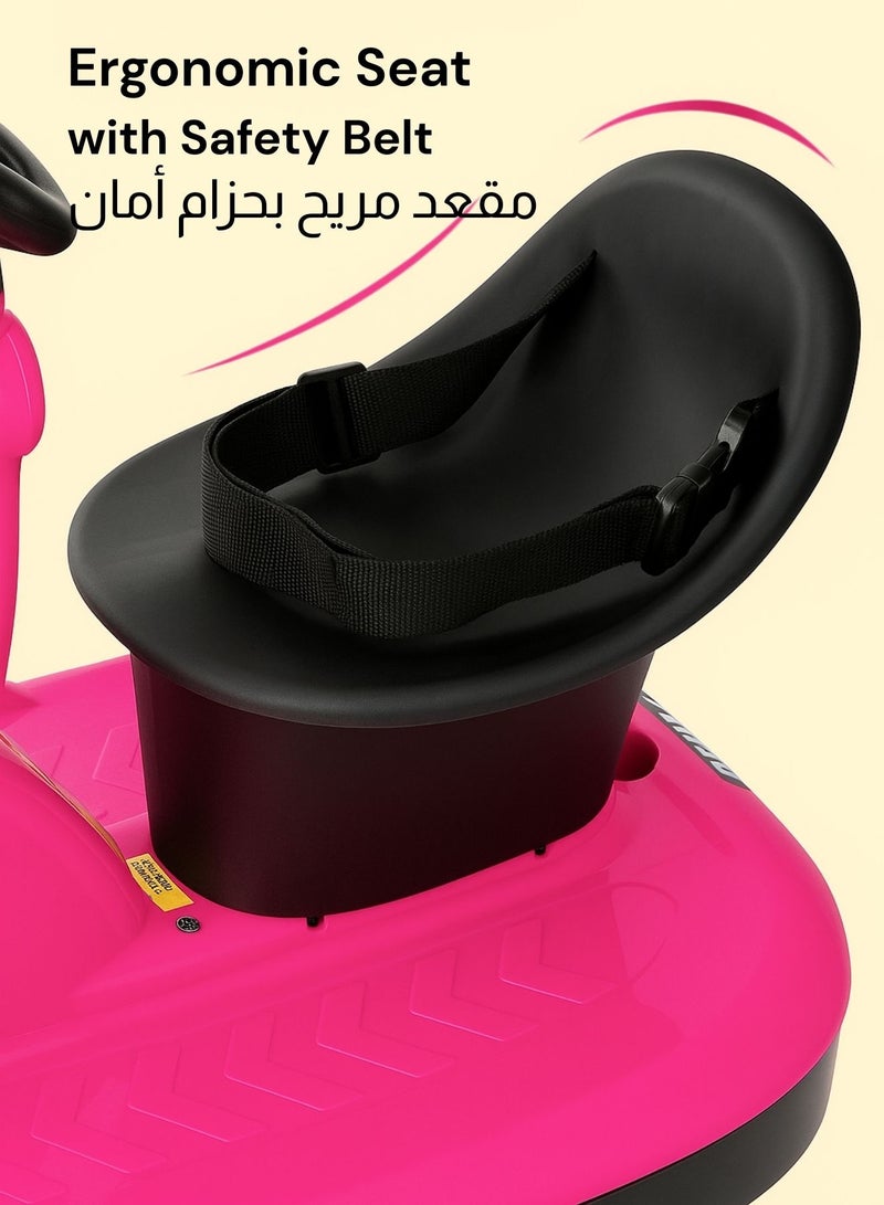 Zaprus Kids Electric 4-Wheel Scooter with 360° Rotation, LED Lights, Built-In Music, Dual Motors, Rechargeable 6V Battery – Stable Ride-On Car for Boys & Girls (Ages 2–8, Up to 50kg) - Image 4