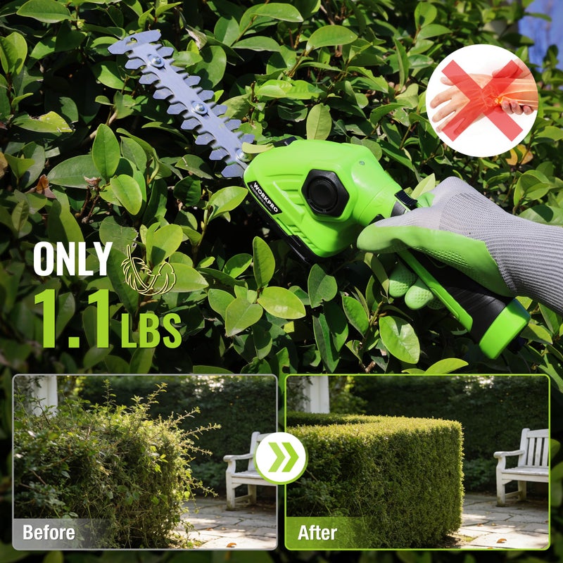 WORKPRO Cordless Grass Shear & Shrubbery Trimmer - 2 in 1 Handheld Hedge Trimmer 7.2V Electric Grass Cutter 2.0Ah Rechargeable Lithium-Ion Battery and USB Cable Included - Image 5