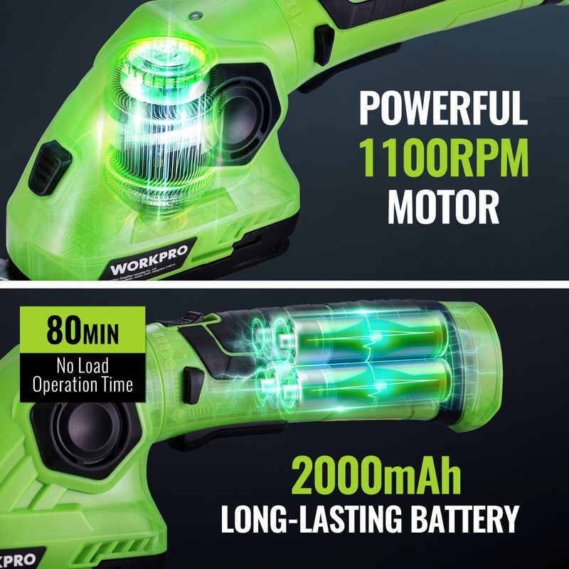 WORKPRO Cordless Grass Shear & Shrubbery Trimmer - 2 in 1 Handheld Hedge Trimmer 7.2V Electric Grass Cutter 2.0Ah Rechargeable Lithium-Ion Battery and USB Cable Included - Image 4