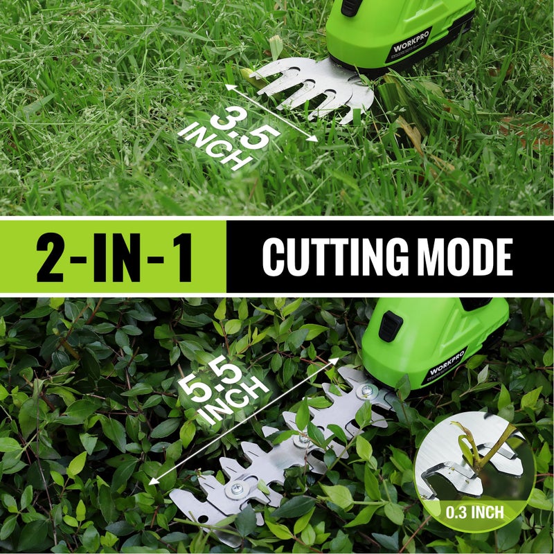 WORKPRO Cordless Grass Shear & Shrubbery Trimmer - 2 in 1 Handheld Hedge Trimmer 7.2V Electric Grass Cutter 2.0Ah Rechargeable Lithium-Ion Battery and USB Cable Included - Image 3