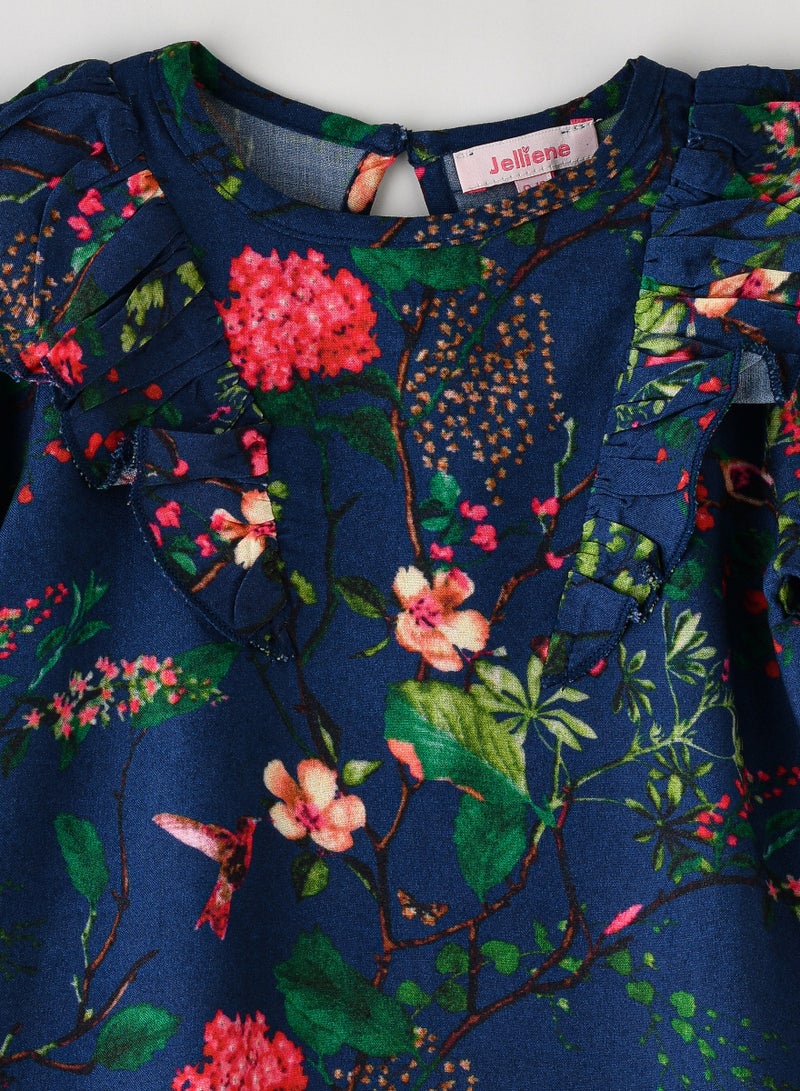 Jelliene Girls' Floral Ruffle Detail Long-Sleeve Top - Image 3