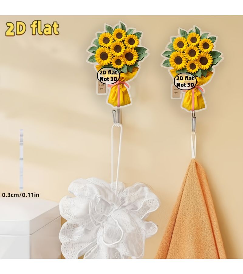 Sunflower Bouquet Decorative Wall Hook 2 Pack Self Adhesive For Kitchen Bathroom Towel - Image 5