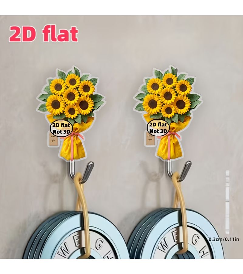 Sunflower Bouquet Decorative Wall Hook 2 Pack Self Adhesive For Kitchen Bathroom Towel - Image 1