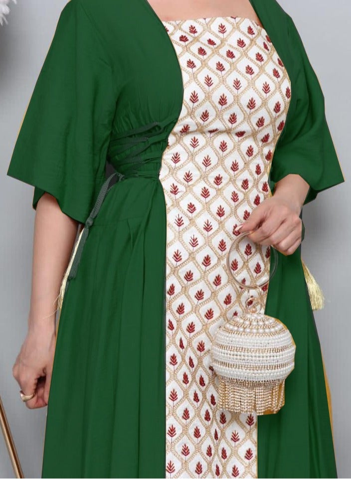 MyesuQ Green galabiya decorated with a pattern on the front - Image 2