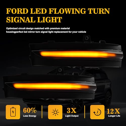 doiplent [2pcs] Side Mirror Sequential Turn Signal Lights for 2015 2016 2017 2018 Ford Edge Assemely-Smoked Lens FT4B13B382AA FT4B13B381AA - Image 5