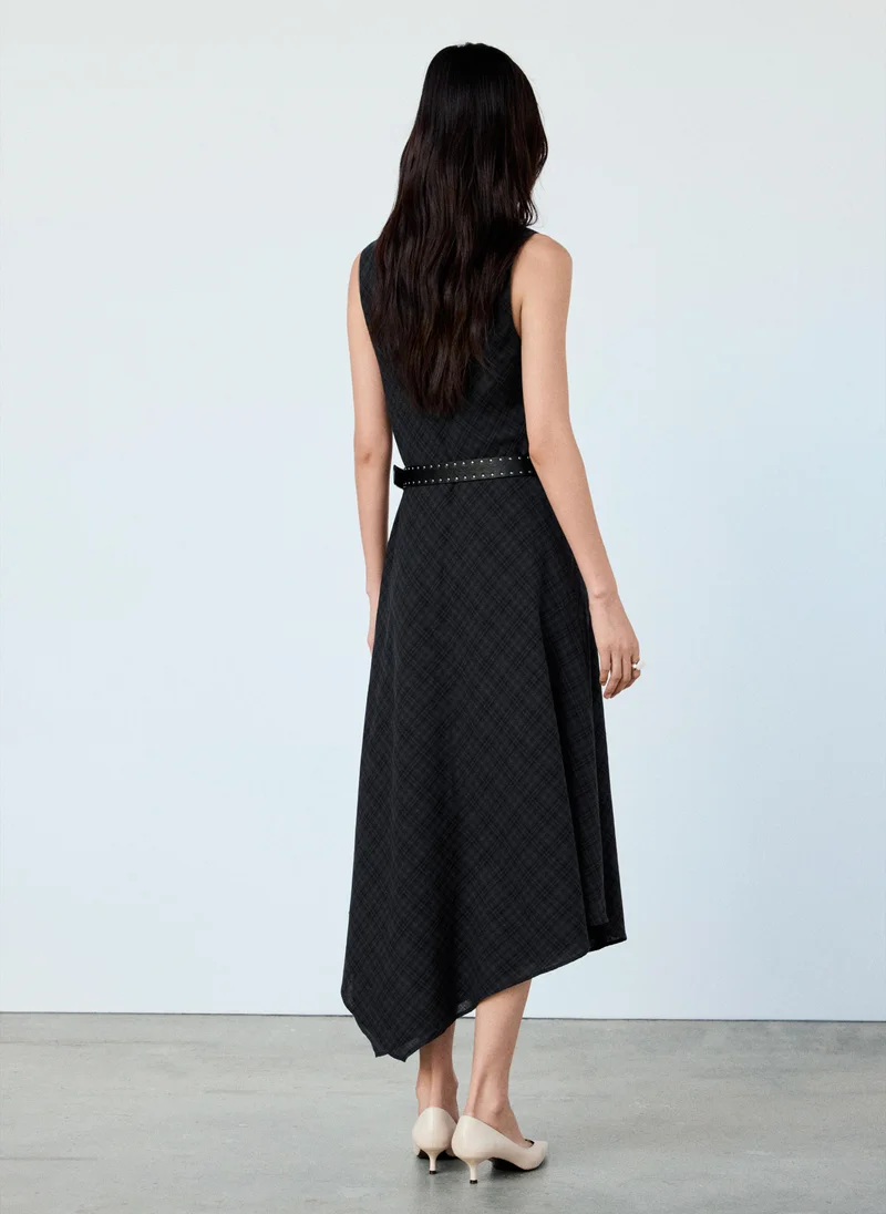 Mango 92-GRIS Check Belt Dress for Women | Best Price UAE