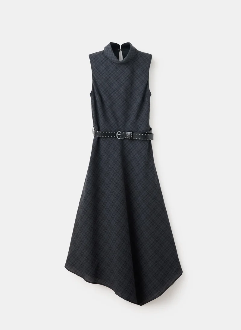 Mango 92-GRIS Check Belt Dress for Women | Best Price UAE