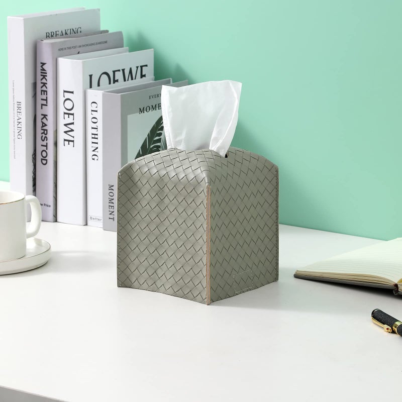 zoocatia Tissue Box Cover PU Leather Tissue Holder Square Facial Tissue Case Facial Paper Organizer Dispenser for Bathroom, Vanity Countertop, Tabletop, Car, Evergreen - Image 2
