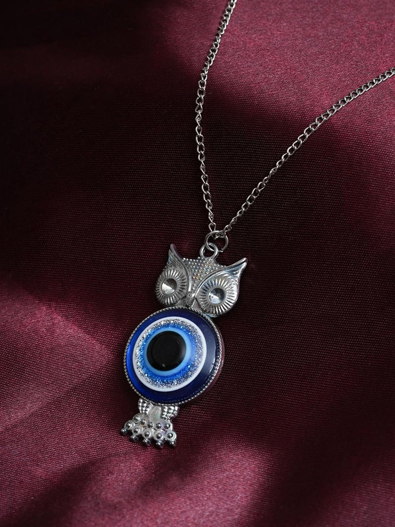 STYOLLO Oxidised Silver Metal Evil Eye Protector Necklace Pendant Set For Women & Girls Stylish | Women's Necklaces Silver Fashion Jewellery Sets | Fancy Girls' Chains & Necklace- Set of 1 - Image 3
