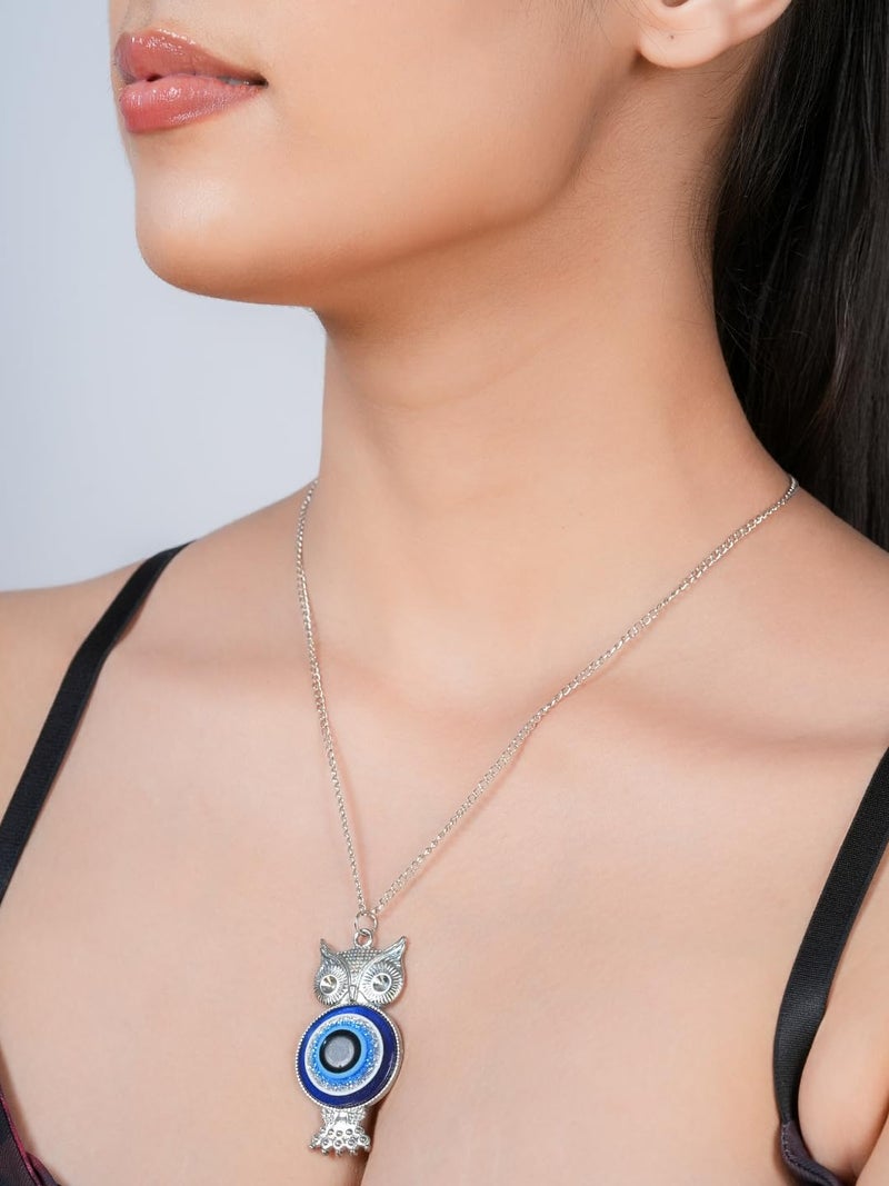 STYOLLO Oxidised Silver Metal Evil Eye Protector Necklace Pendant Set For Women & Girls Stylish | Women's Necklaces Silver Fashion Jewellery Sets | Fancy Girls' Chains & Necklace- Set of 1 - Image 5